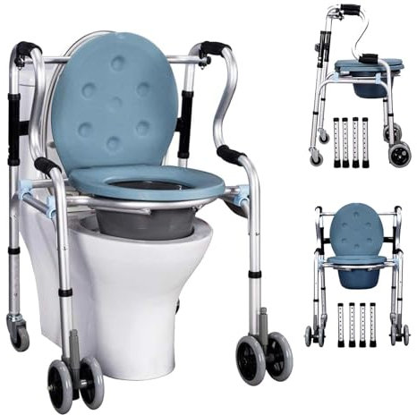 LSRFXF Fauteuil Roulant de Douche Roulant avec Accoudoirs, Chaise de Douche Étanche, Chaise de Toilette Pliable, Tabouret de Douche Réglables en Hauteur pour Personnes Âgées et Enceintes
