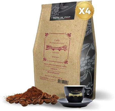 Caffè Pontevecchio Firenze - Caffè Macinato per Moka - Gusto Intenso, Aroma di Cioccolato, Frutta Secca e Note Floreali - Miscela Artiginale - Made in Italy - 4 confezioni da 250g