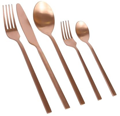 Argon Tableware 20 Piece Copper Stainless Steel Cutlery Set – Luxury Metallic Dining Set for 4 People with Knives, Forks, Spoons & Cake Forks – Dishwasher Safe Elegant Tableware
