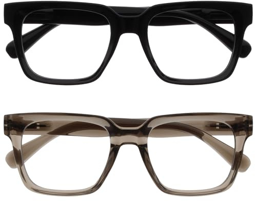 OPULIZERA Gafas de Lectura de Bloqueo de Luz Azul para hombre y mujer, Lentes Antirreflectante y Antideslumbrante, Protección UV, Pacquete de 2 Negro Gris +1,00