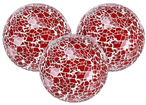M METERXITY 3-Pack Decorative Ball for Bowls, 3 Inch Mosaic Glass Balls Decorative Glass Orbs for Home Decor/Dining Tables/Wedding Party/Coffee Table/Centerpiece Decor [Red]