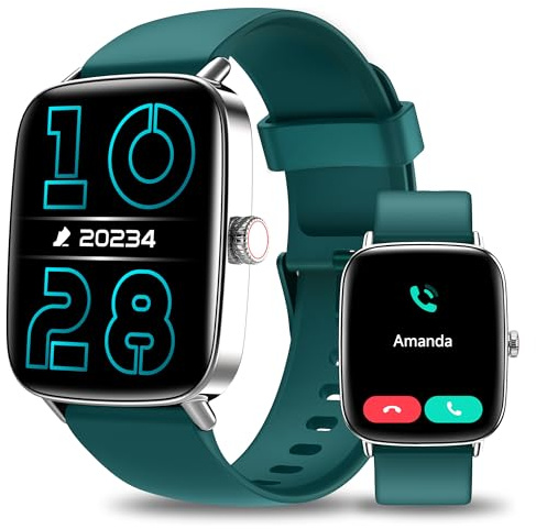 Smartwatch Uomo Donna, 1.85 Orologio Smartwatch con Chiamate e Notifiche WhatsApp, Fitness Tracker con Contapassi Sonno SpO2 Cardiofrequenzimetro, 110 Sportive, IP68 Watch per Android iOS Verde Scuro