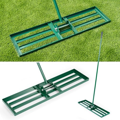 SogesPower Râteau à Gazon en Métal, 106 cm de Largeur, Manche Long 200 cm, Structure Carrée Anti-Adhésion de Terre, pour Aération et Nivellement de Pelouse - Outil de Jardinage Robust