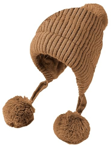 Mössa svart tre ull tjock hatt för barn vinter sammet utomhus varm stickad hatt flygarhuva män, Guld, M