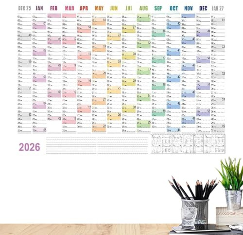 Calendrier Planificateur 2026 | Grand Agenda Mural Avec Étiquettes Autocollantes Et Repères 73 X 51 Cm - Organisation Décorative Murale,Pour Études Tâches Ménagères Sport Travail Vacances