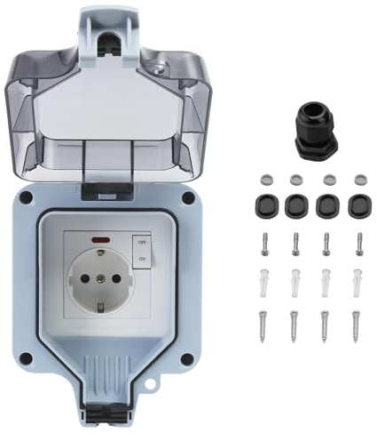 IP66 Wasserdichte Außensteckdose Aufputz im Hochformat Wandsteckdose Aussensteckdose Aufputz Outdoor Steckdose für Garten Terrasse (Einzelsteckdose mit Ein-/Ausschalter)