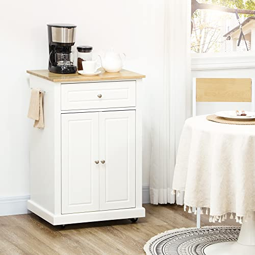 EEBUIHUI 25 Small Rolling Kitchen Island Cart with Drawer, Adjustable Shelf & 2 Towel Racks, Portable Serving Trolley Table, Small Space Microwave Cart on Hidden Wheels, Cream White for Apartments