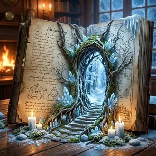 Frizlryem Diamond Painting Libro de Hechizos 5D, Pintura de Diamante para Adultos DIY, Cuadro Diamantes Completo, Libro Mágico Paisaje Fantasía Pintura con Diamantes, Decoración Hogar Regalo 30x30cm