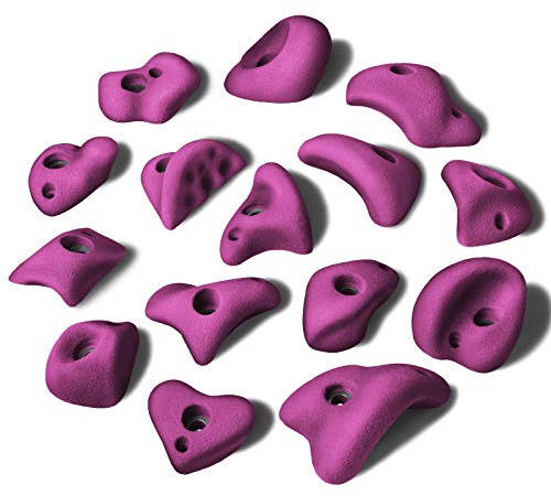 ALPIDEX 15 Presas De Escalada M/L | Asas Pequeñas | Peldaños | Talla M L Socavones Formas | Piedras Bloques Escalada - Color:Violeta Viva
