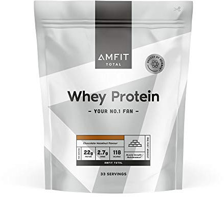 Amazon Brand - Amfit Nutrition Whey Protein Powder, Chocolate Hazelnut Flavour, 33 Servings, 1 kg (Pack of 1)