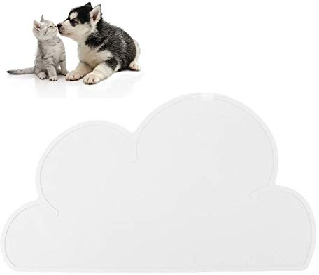 Smandy Silikon Futtermatten Wasserdicht rutschfest Tiernahrung Matte Wolke Form Platzdeckchen Napfunterlage für Katze und Hund, 46,8 x 22,8 cm(Weiß)
