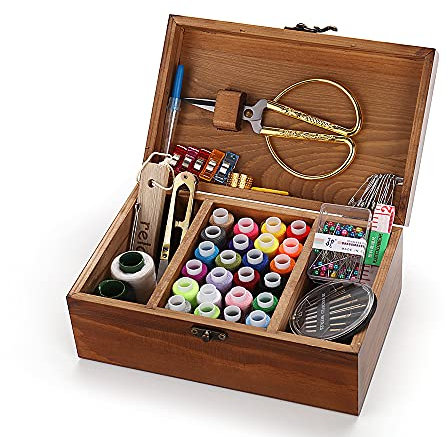 magi Gift Wooden Sewing Box Organizer with Sewing Kit Accessories, Home Sewing Basket with Compartments?Sewing Box with Sewing kit Accessory