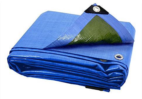 ANSIO Lona Impermeable de 3 x 4 m, Lona Grande para Camping, Multiusos, con protección UV, Resistente a la Intemperie y a Las heladas, Ojales Reforzados, Color Azul y Verde