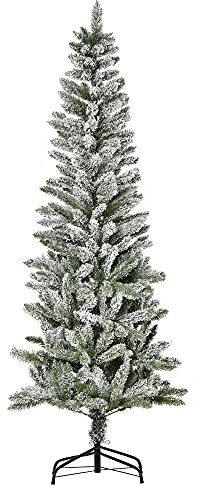 HOMCOM Árbol de Navidad Nevado Artificial 180 cm con 394 Ramas Ignífugas de PVC Apertura Automática Base Plegable y Soporte de Acero Decoración Interior Ø60x180 cm Verde y Blanco