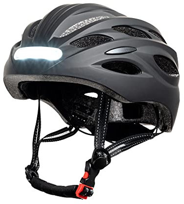 YOUIN Casco Bici Patinete Deportivo para la Cabeza | Luces LED Integradas | Batería Recargable | Ajuste de 52-58 cm | Ideal para Ciclismo Nocturno, Negro, XL, Plástico