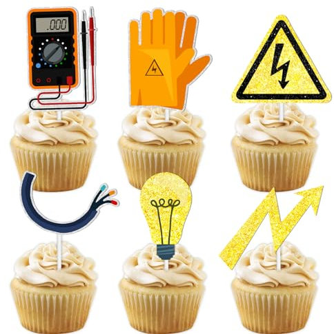 18pcs Gold Glitter Tools Dessert Cupcake Topper Power Electrician Lineman Theme Decor Supplies Boy Man Happy Birthday Party Decorations