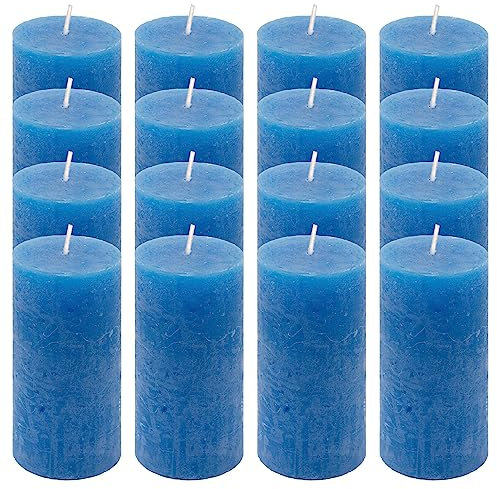 Rustik-Kerze Höhe 10 cm Ø 5 cm lange Brenndauer Rund-Kerze Säulenkerzen Kerzen-Deko Tafelkerzen Weihnachts-Kerzen Hochzeits-Deko (blau, 16)
