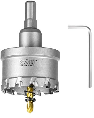 SALI Sega a tazza in metallo duro TCT, punta centraggio titanio, ideale per fori in acciaio inox, ferro, lega, legno, plastica (diametro 50 mm)