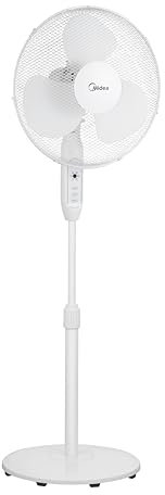 Midea FS40-16JRA Standlüfter, Starke Windkraft, 40W Leistung Mit Fernbedienung, Einstellbare Höhe Von 130cm Bis 110cm, Drei-Geschwindigkeits-Einstellung, Leiser Betrieb, Weiß