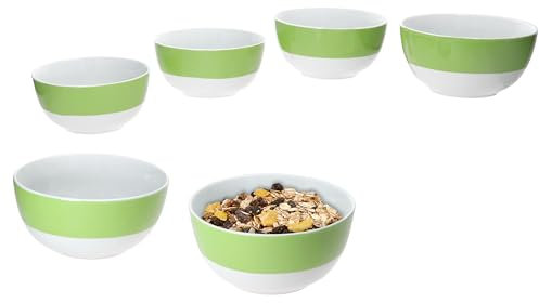 MamboCat 6er Set Variant Grün Schale 14,3cm I 450ml I farbige Porzellan-Schüssel für 6 Personen I Schälchen für Salat, Müsli, Chips & Co. I buntes Geschirr für Frühstück, Mittag & Abendbrot