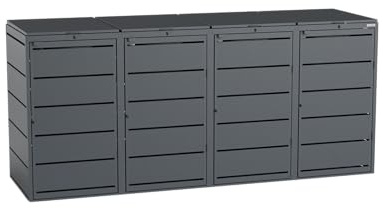 BIO Stefan Dagobert Mülltonnenbox 4er Set für 240 Liter Mülltonne | verzinkter Stahl | robuste Mülltonnenverkleidung | Müllbox, Müllhaus | verwendbar als Paketbox | Box für Mülltonnen | Anthrazit