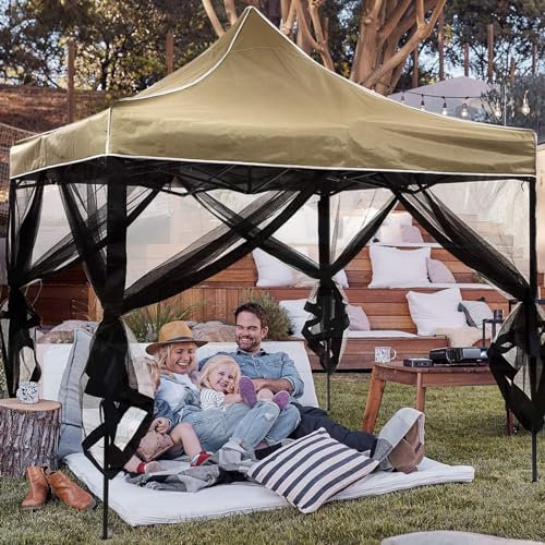 OKYUK Moustiquaire pour pavillon extérieur, auvent Universel de Rechange - 4 parois Brise-Vue avec Fermeture éclair - pour pavillon (moustiquaire Uniquement) (Nouveau Noir, 3,6 m x3.6m