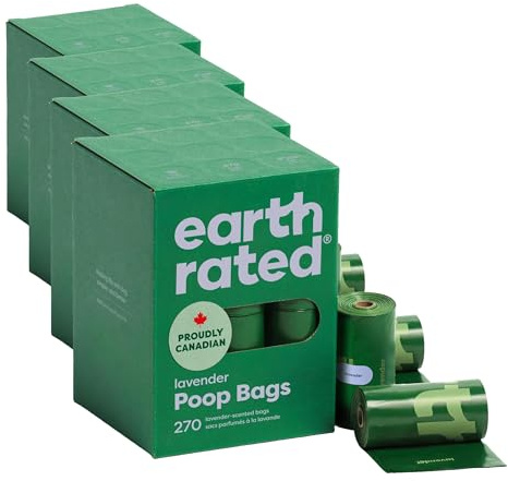 Earth Rated Dog Poo Bags, Guaranteed Leak Proof and Extra Thick Waste Bag Refill Rolls For Dogs, Lavender Scented, 270 Count (Pack of 4)