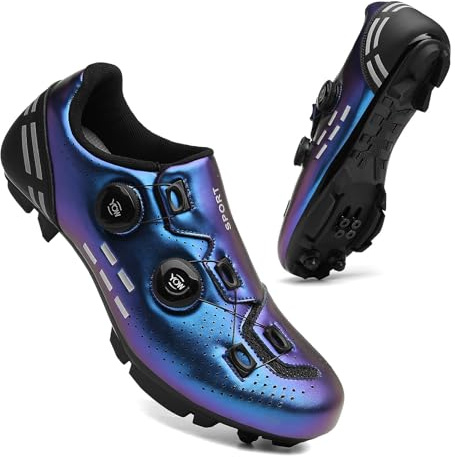 Mateju Cycling Shoes Mens and Women, Colourful MTB Cycling Shoes Unisex Sneaker Compatible SPD Road Bike Breathable Mountain Bike Shoes Sports Road Cycling Mountain Riding Shoes Violet