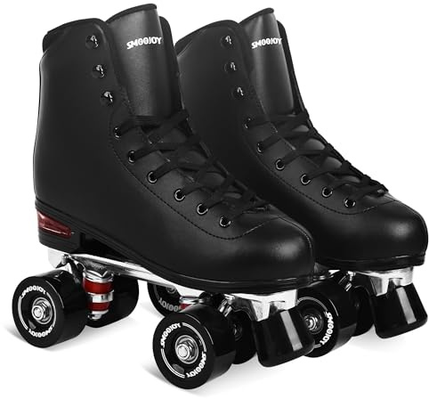 SMOOJOY Quad Roller Skates for Women and Men - PU Deluxe Double Row-Classic Premium Leather Skates Indoor Outdoor Roller Derby with Air Cushion