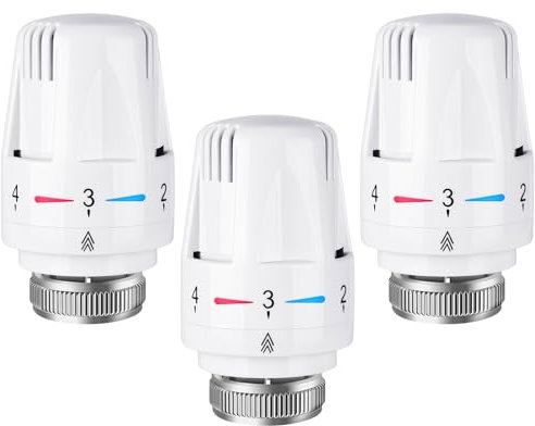 Flintronic Termostato Radiador, M 30 x 1,5 Cabezal Termostático Radiador, 3 Unidades Llave Radiador Calefaccion, Termostato con Posición Cero, Cabezal de Repuesto, Cabezal Termostático para Casa