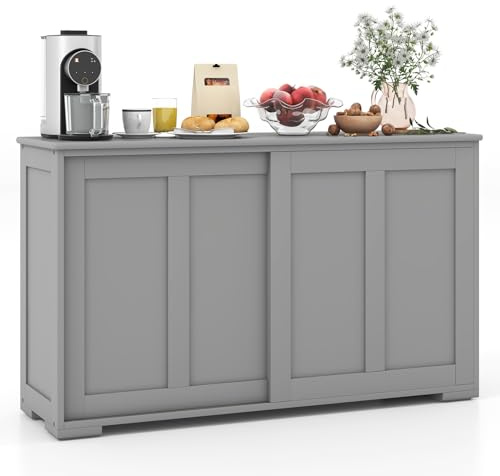 TANGZON Kitchen Sideboard Cabinet with Sliding Doors & Adjustable Shelf