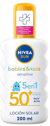 NIVEA SUN Babies & Kids Sensitive Spray Solare FP50+ (1 x 200 ml), protezione solare per bambini, protezione solare molto alta per ridurre il rischio di allergie solari
