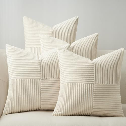 Topfinel Boho Kissen Beige 50x50 Kissenbezug Creme 4er Set Sofakissen Windmühlenform Cord Kissenhülle Kissenbezüge Dekokissen Zierkissenbezüge für Bett Wohnzimmer Dekokissenbezug Kinderzimmer Garten