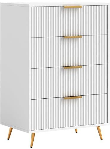 HOMCOM Cómoda con 4 Cajones Cómoda de Dormitorio Moderno con Frentes con Diseño Ondulado Anti-vuelco Cajonera para Salón Pasillo 60x40x90 cm Blanco