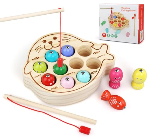 TonStyle Juego de la pesca, Juguetes Montessori 3 Años, Juguetes Niños 4 5 6 Años, Juegos Magnéticos de Pesca Madera, Juegos Sensoriales Educativos para Infantiles, Regalos Cumpleaños para Niños Niñas
