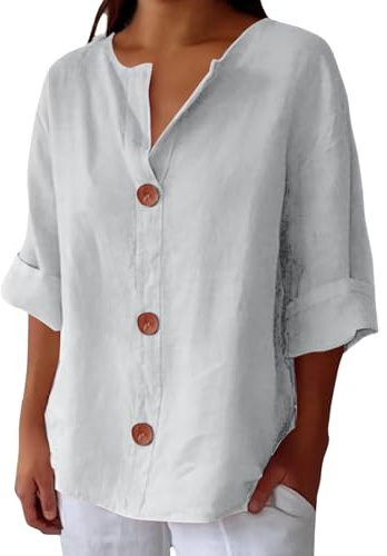 Camisa Mujer Elegante Camiseta Blanca Blusa Verano Rayas Lino Ladies T Shirts Manga Larga Verde Blusas Moda Primavera 2026 Otoño E Invierno Disfraz Ropa Años 80 Camisetas Corta Rosa De