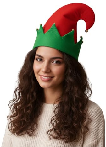 TC Toys - Adult Elf Hat with Jingle Bells - Classic Red and Green Christmas Costume Accessory for Parties, Fun and Festive Wear