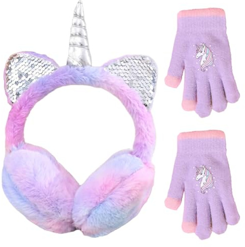 HTTDSLF Orejeras de Invierno para Niñas, Orejeras Niña Unicornio con Diseño de Felpa Colorida Frio, armuffs Calentadores de Orejas para Actividades Aire Libre en Invierno