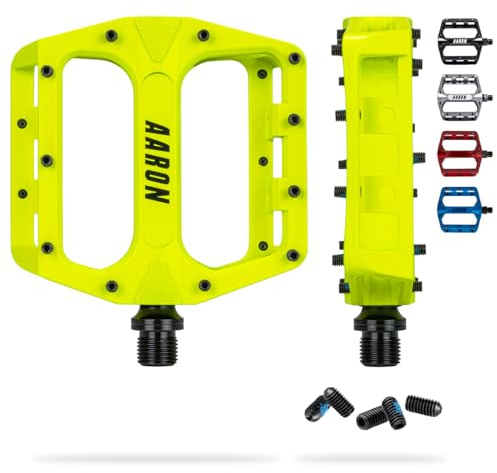 AARON Rock - MTB Pedale Fahrrad aus Alu mit abgedichteten Industrie-Kugellager, rutschfest durch austauschbare Pins, Plattform Fahrradpedale für E-Bike, Mountainbike, BMX, Trekking (Gelb)