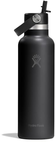 Hydro Flask – Standard Flex Straw Cap 621 ml (21 oz) Bottle – Stainless Steel, Leakproof, Cupholder Compatible – Insulated Cold 24 Hrs – Black