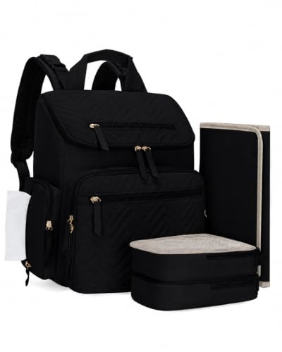 Changing Bag with Changing Mat, Diaper Bag with Insulated Pockets, Black