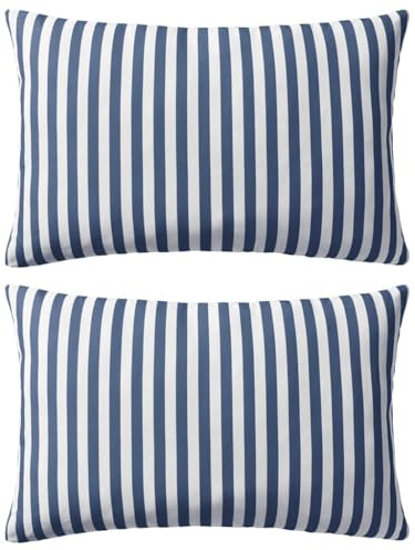 vidaXL 2X Cuscini da Esterno Guanciali Decorativi da Giardino Robusti Resistenti Sedie Divani con Cerniera in Poliestere Stampa a Righe 60x40 cm Blu