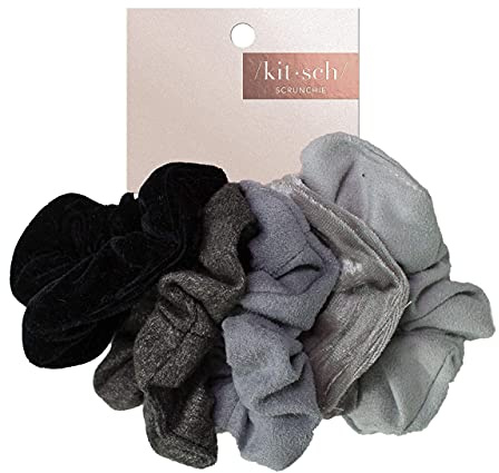 Kitsch Assorted Scrunchies - Large Hair Ties and Ponytail Holders | Cute Hair Bands for Women and Girls, 5pc (BlackGray)
