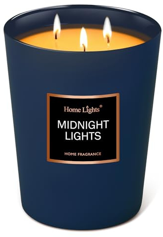 HomeLights Velas de soja altamente perfumadas, grandes, 33.3 oz para el hogar, 3 mechas de algodón, sin humo, de larga duración, 130 horas con luces de medianoche, regalo para mujeres y hombres