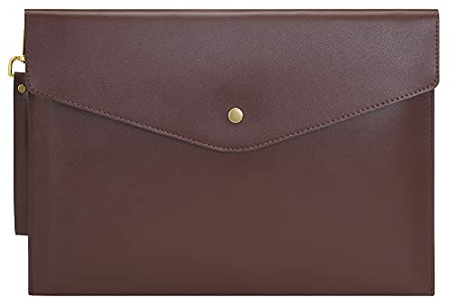 Wonderpool A4 Bolsas Documentos Sobre de Cuero - liviana Sobres Funda Portafolios Multifunción Para Papel Papelería y Estuche Tableta, PC Organizadoras Soporte (Marrón)