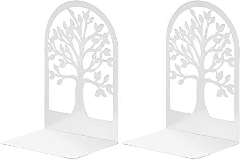 1 Pair Metal Book Ends, MSDADA Desk Bookends Heavy Duty, Book Ends Holder for Shelves, Bookends for Office&School, Book Shelf Holder Home Decorative, Bookend Supports, Book Stoppers(White)