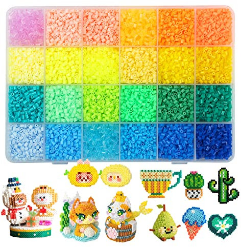 Moncolis 12000 Stück Bügelperlen 2.6mm Steckperlen 24 Helle Farben Mini Perlen Set in Organizerbox zum Basteln DIY Geschenk Mädchen Jungen