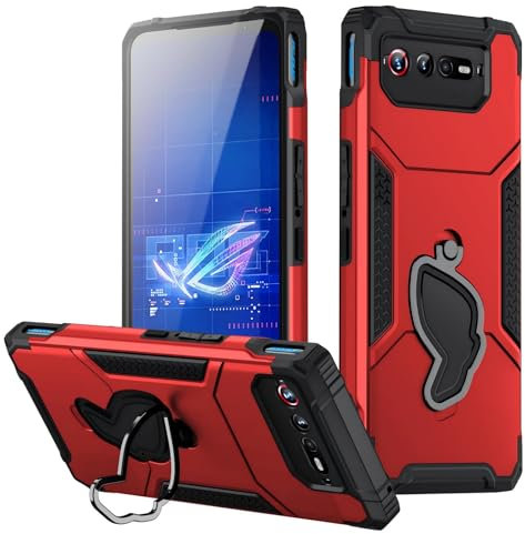 Fanbiya Hülle für ROG Phone 6 ROG Phone 6 Pro hülle, mit Ständer Armor Militär Stoßfeste Schutzhülle, Rot