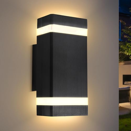 CANMEIJIA Aplique pared Exterior/Interior, 2 * 6W Impermeable IP65 Lampara Luz Blanca Cálida 3000K GU10 Lampara Exterior Pared Negro, Lampara de Pared Exterior para Porche Salón Dormitorio