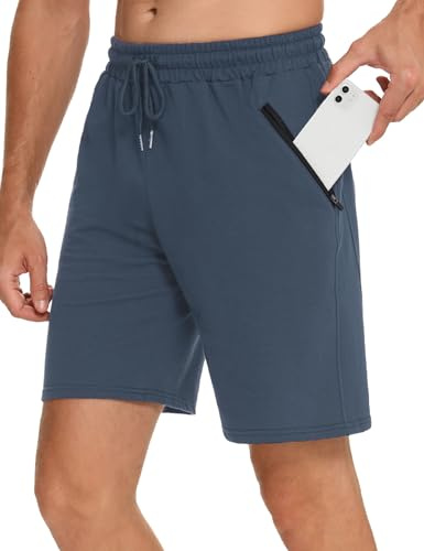 Wayleb Short Sport Homme, Short Homme Coton Leger avec Poche Zippée, Shorts et Bermudas Homme, S+A-Bleu foncé